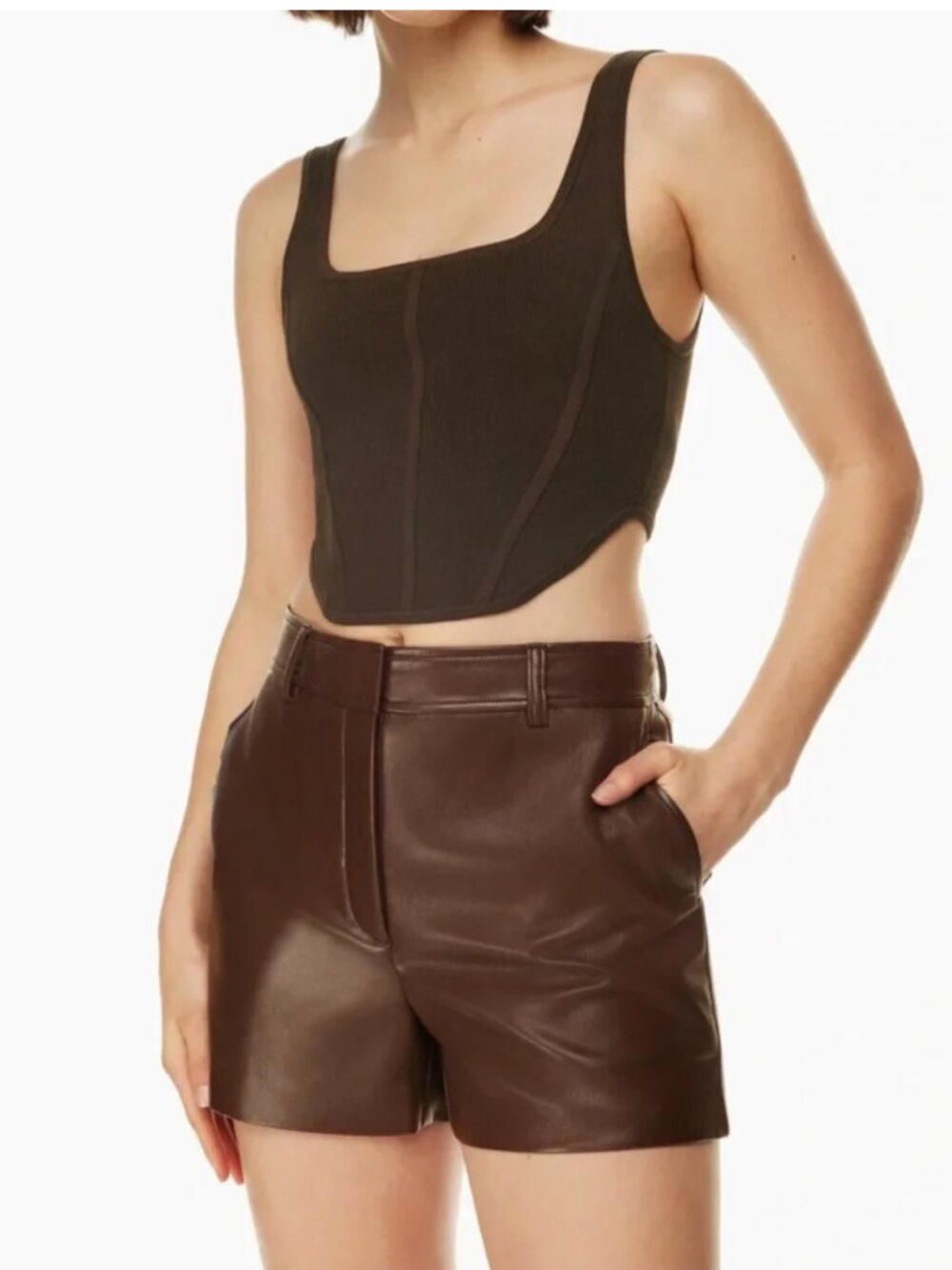 Aritzia Babaton Sculpt Knit Bustier Tank — Rich Mocha Brown
